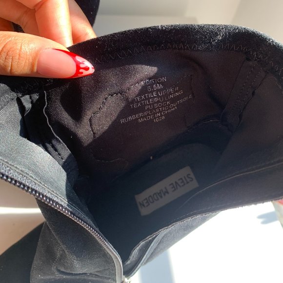 Steve Madden Black Suede 4-Inch Booties With Rose Detailing - Picture 5 of 7